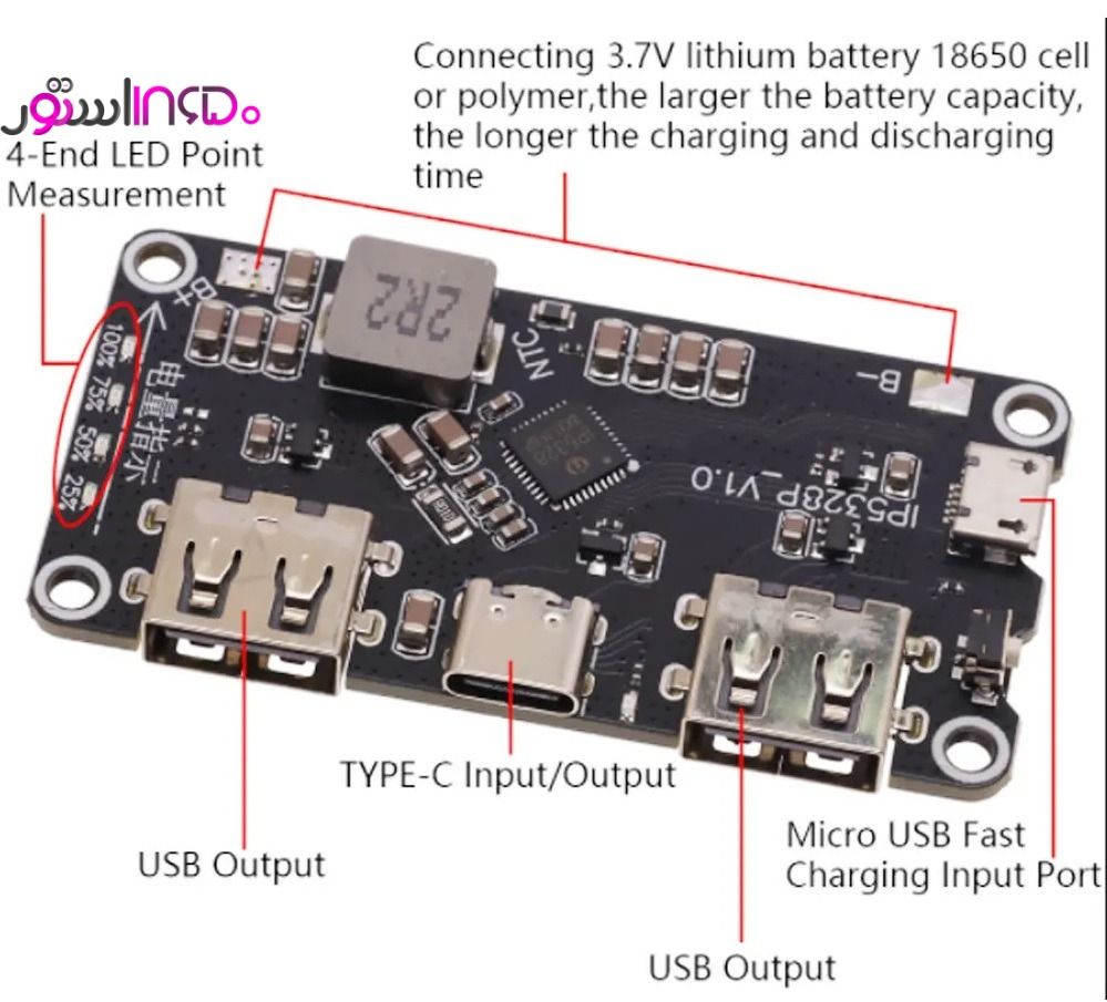 ماژول پیشرفته پاوربانک فست شارژ qc3 و qc4 مدل ip5328